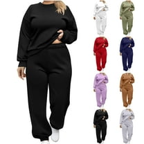 VBTAPA Womens Plus Size Track Suit Oversized Crewneck Sweatshirt and Jogging Sweatpants Sweatsuits 2 Piece Set with Pockets Black L