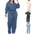 thumbnail image 1 of VBTAPA Womens Plus Size Tracksuit 2 Piece Set V Neck Cropped Sweatshirt with Drawstring Sweatpants Sweatsuit Sets Pink XL, 1 of 5