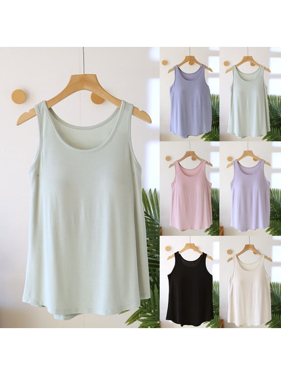 Womens Shelf Tank Top Soft Comfy Modal Pajama Tops Loose Fit Sleeveless Crewneck T Shirt Solid Padded Undershirts Pink XXL