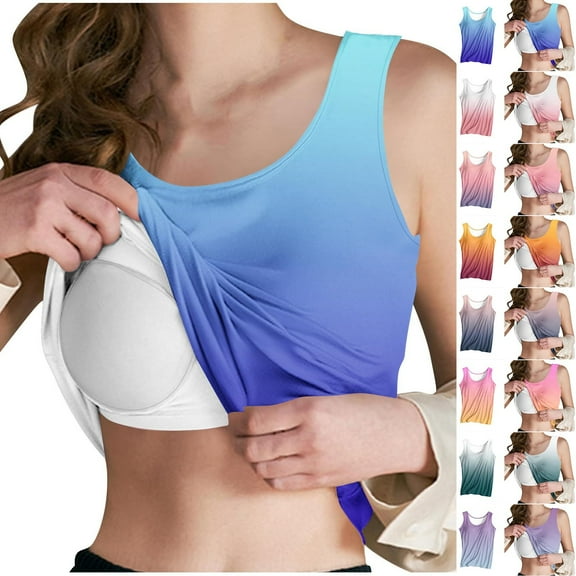 VBTAPA Womens Shelf Tank Tops Sleeveless Gradient Graphic Tees Slim Fit Stretch Casual Workout Undershirts Pink S