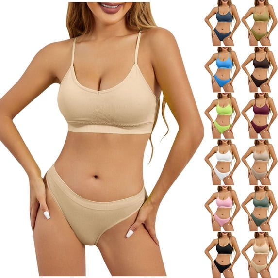 VBTAPA Womens Spaghetti Straps Sports Bra with High Waisted Panties Comfort Wireless Ladies Camisole Workout Sets Pink L
