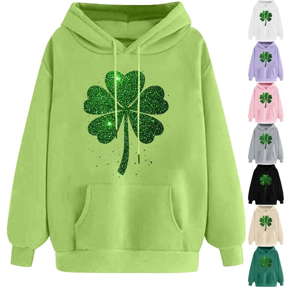 VBTAPA Womens St Patricks Day Sweatshirts Lucky Shamrock Graphic Printed Hoodie Top with Pocket Drawstring Long Sleeve Hooded Pullovers Black XL