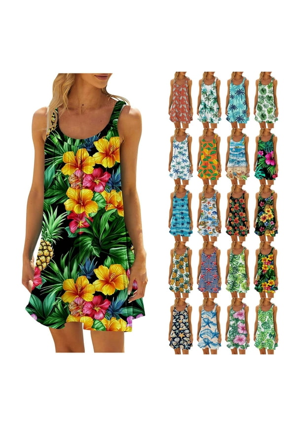 Womens Summer Dresses 2025 Trendy Printed Sleeveless Mini Dress Casual Beach Sundresses Swimsuit Coverups Limited Time Sales Multicolor S