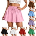 thumbnail image 1 of VBTAPA Womens Summer Eyelet Mini Skirts Drawstring High Waist Smocked Layered Skorts Flowy Ruffle Cute Skirt Boho Casual Beach Outfits Black M, 1 of 6