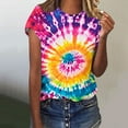 thumbnail image 1 of VBTAPA Womens Summer Tops Tie Dye Short Sleeve Round Neck T Shirts Casual Loose fit Blouses Lightning Sales Today Multicolor L, 1 of 5