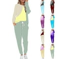thumbnail image 1 of VBTAPA Womens Sweatsuits 2 Piece Set Color Block Print Casual Jogger Sets Lounge Athletic Tracksuits Crewneck Sweatshirt and Drawstring Sweatpants Matching Set Beige M, 1 of 8