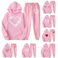 thumbnail image 1 of VBTAPA Womens Sweatsuits 2 Piece Set Love Heart Print Pullover Hoodies and Jogger Pants Sets Lounge Jogger Sets Casual Track Suits on Clearance Pink#1 L, 1 of 5