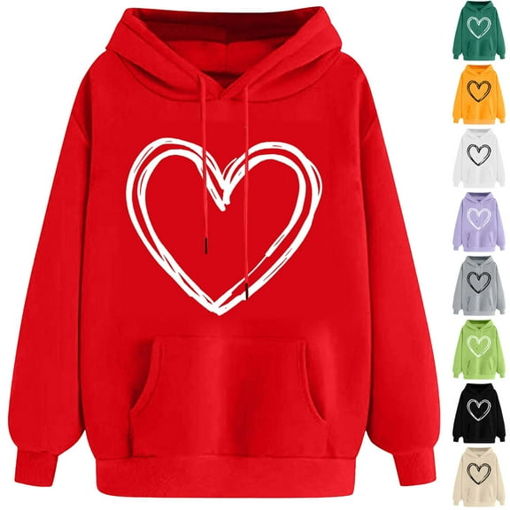 VBTAPA Womens Valentines Day Hoodies Funny Letter Printed Long Sleeve Drawstring Hooded Sweatshirts Trendy Casual Pullover Hoodie with Pocket White XL