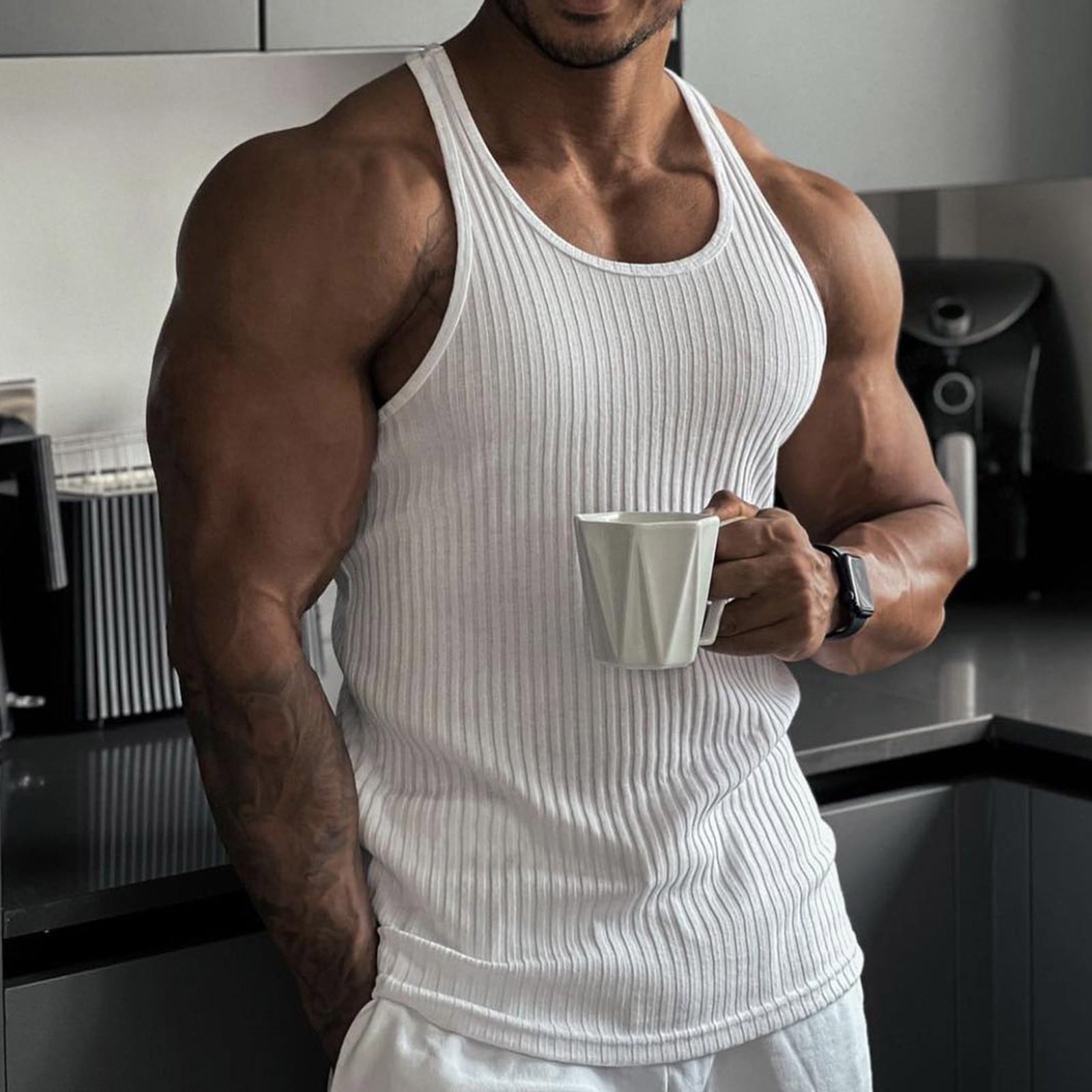 VBTAPA Workout Tank Tops for Men Sleeveless Ribbed Knit T Shirt Slim Fit  Stretch Muscle Shirts Basic Solid Racerback Tanks Moisture Wicking White  XXXL - Walmart.com, image size:1600x1600