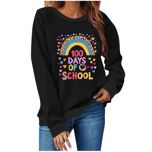 VBVC 100 Days of School Sweatshirt,Women Teacher Shirts,School Days Pullover For Women,Black,Size L