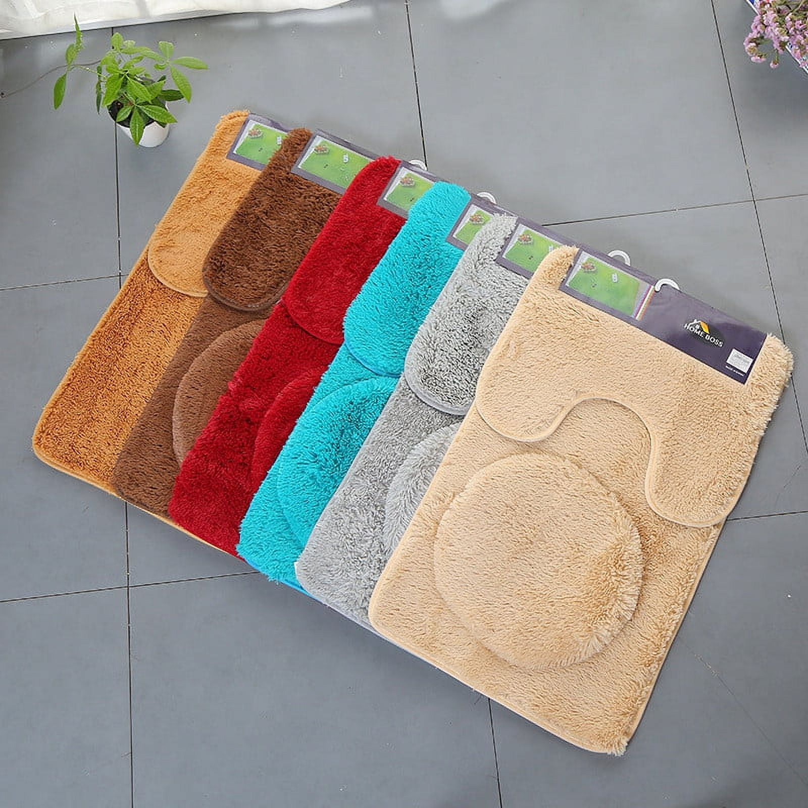 VBVC 3pc Bathroom Set Rug Contour Mat Toilet Lid Cover Plain Solid Color Bathmats - Walmart.com