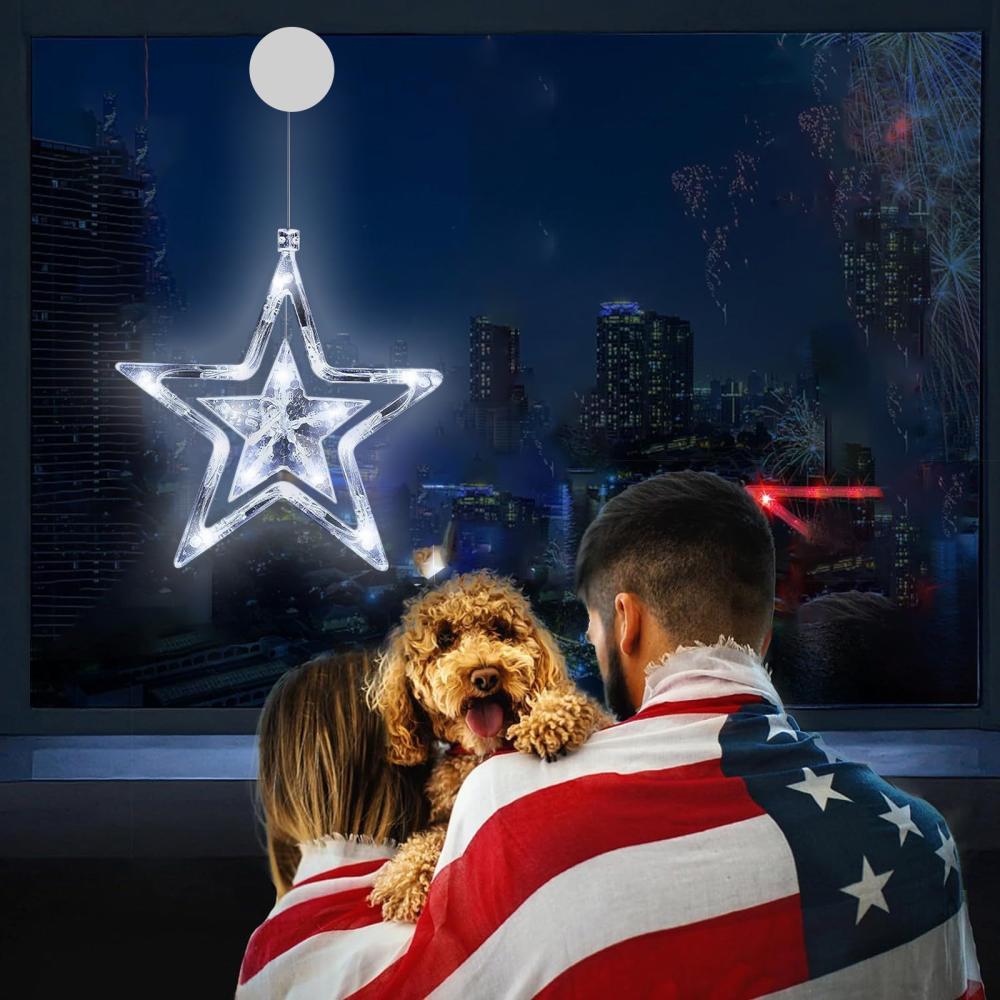VBVC 4Th Of July Star Window Lights Patriotic Red White And Blue Lights
