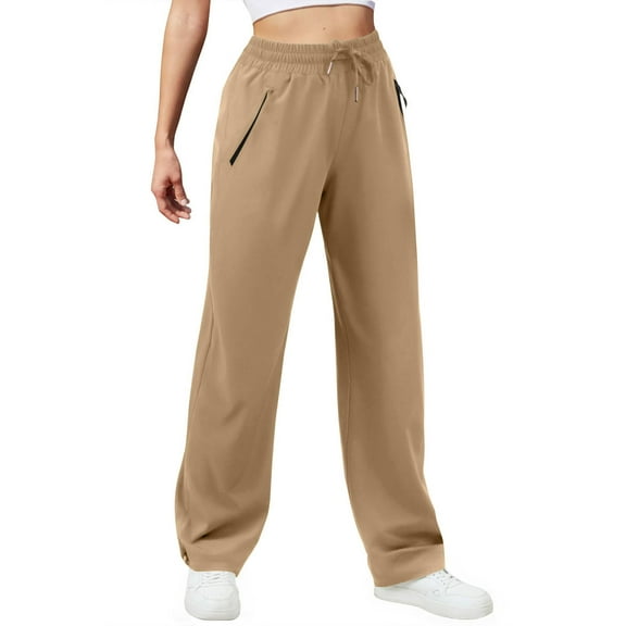 VBVC No Boundarie Women's Elastic Waist Wide Leg Sweatpants,Ladies Drawstring Breathable Jogger Pants,Womens Lightweight Workout Outdoor Sports Pants with Pockets,Khaki,Size XXL
