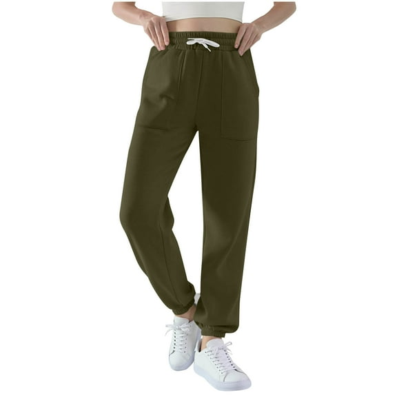 VBVC No Boundarie Women's High Waisted Jogger Pants With Pocket,Oversized Running Sweatpants For Women,Ladies Y2K Elastic Lace Up Pants,Army Green,Size M