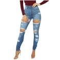 thumbnail image 1 of VBVC No Boundarie Women's High Waisted Ripped Lifting Denim Jeans,Plus Size Skinny Zipper Denim Pants For Women,Ladies Distressed Destroyed Tousers With Pocket,Light Blue,Size M, 1 of 8