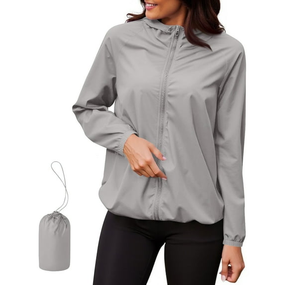 VBVC No Boundarie Women's Lightweight Hooded Sun Protection Clothing,Ladies Packable Waterproof Windbreaker Jacket,Slimming Outdoor Rain Jacket For Women,*1-Gray,Size XXL