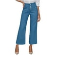 thumbnail image 1 of VBVC No Boundarie Women's Stretch High Waisted Cropped Denim Pants,Button Straight Leg Jeans For Women,Ladies Solid Color Slimming Long Pants With Pocket,Blue,Size L, 1 of 7