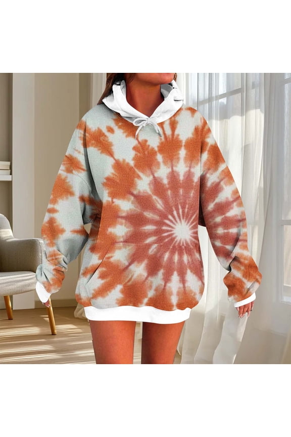 All Gender Plus Sized Colorful Hoodie,Tie Dye Hoodie Coats For Women and Men,Ladies Lightweight Sweatshirt with Kangaroo Pocket,Orange,Size XXL
