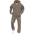 thumbnail image 1 of VBVC No Boundarie Men's Plus Size 2 Piece Athletic Outfit,Full Zip Hoodie and Cargo Sweatpants Set,Winter Drawstring Tracksuit For Men With Pockets,Coffee,Size M, 1 of 7
