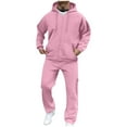 thumbnail image 1 of VBVC No Boundarie Men's Plus Size 2 Piece Athletic Outfit,Full Zip Hoodie and Cargo Sweatpants Set,Winter Drawstring Tracksuit For Men With Pockets,Pink,Size L, 1 of 7