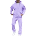 thumbnail image 1 of VBVC No Boundarie Men's Plus Size 2 Piece Athletic Outfit,Full Zip Hoodie and Cargo Sweatpants Set,Winter Drawstring Tracksuit For Men With Pockets,Purple,Size M, 1 of 7