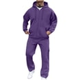 thumbnail image 1 of VBVC No Boundarie Men's Plus Size 2 Piece Athletic Outfit,Full Zip Hoodie and Cargo Sweatpants Set,Winter Drawstring Tracksuit For Men With Pockets,Purple,Size XL, 1 of 7