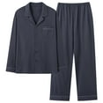 thumbnail image 1 of VBVC Men's And Women's Plus Size Pajama Sets,Long Sleeve Button Down Lounge Wears,All Gender 2 Piece Satin Sleepwears with Pockets,Navy,XXXL, 1 of 2