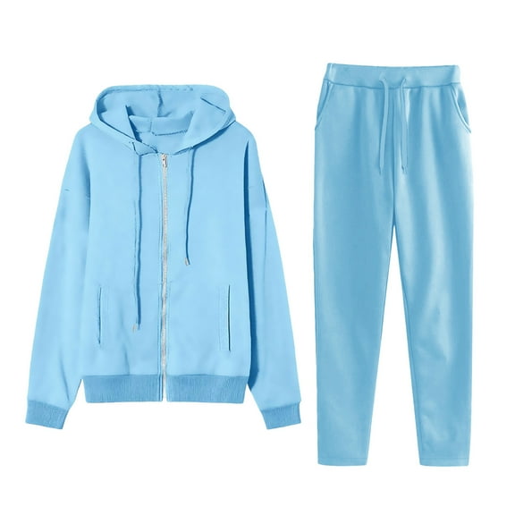 VBVC No Boundarie Women's 2 Piece Drawstring Sweatsuit,Oversize Hoodie and Sweatpants Set For Women,Ladies Warm Fall Winter Matching Set,Light Blue,Size XL