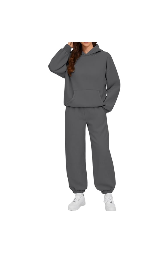 No Boundarie Women's 2 Piece Hoodie and Sweatpants Set,Laides Oversized Lounge Tracksuit with Pockets,Fall Winter Workout Outfit For Women,Dark Gray,Size S
