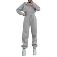 thumbnail image 1 of VBVC No Boundarie Women's 2 Piece Zip Up Sweatsuits,Hooded Cropped Sweatshirt and Jogger Set,Ladies High-Waisted Tracksuit with Drawstring,Gray,Size M, 1 of 8