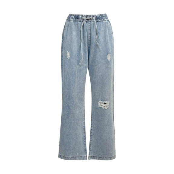 VBVC Women's Drawstring High Waisted Jeans,Y2k Sexy Butt Lift Denim Pants For Women,Ladies Stretchy Denim Trouser With Pockets,Blue,Size L
