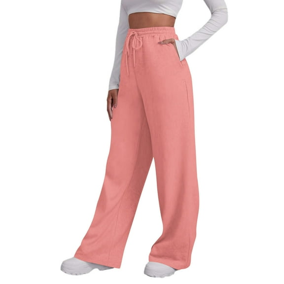 VBVC No Boundaries Women's Drawstring Wide Leg Sweatpants,Ladies High Waist Joggers Trouser With Pockets,Oversized Lightweight Pants For Womens,Watermelon Red,SizeM