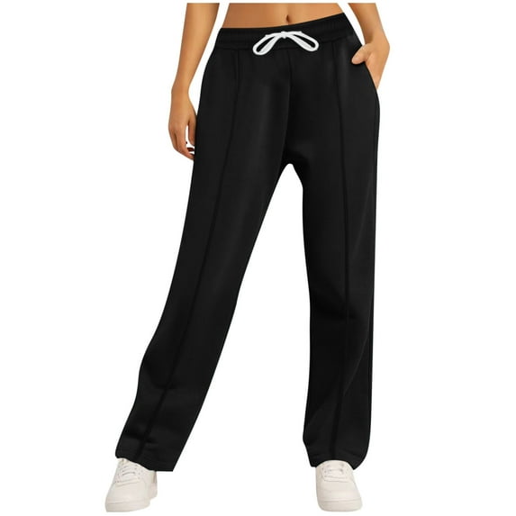 VBVC Women's Drawstring Wide Leg Sweatpants,Ladies High Waist Joggers Trouser With Pockets,Oversized Seamed Front Pants For Womens,Black,SizeXXL
