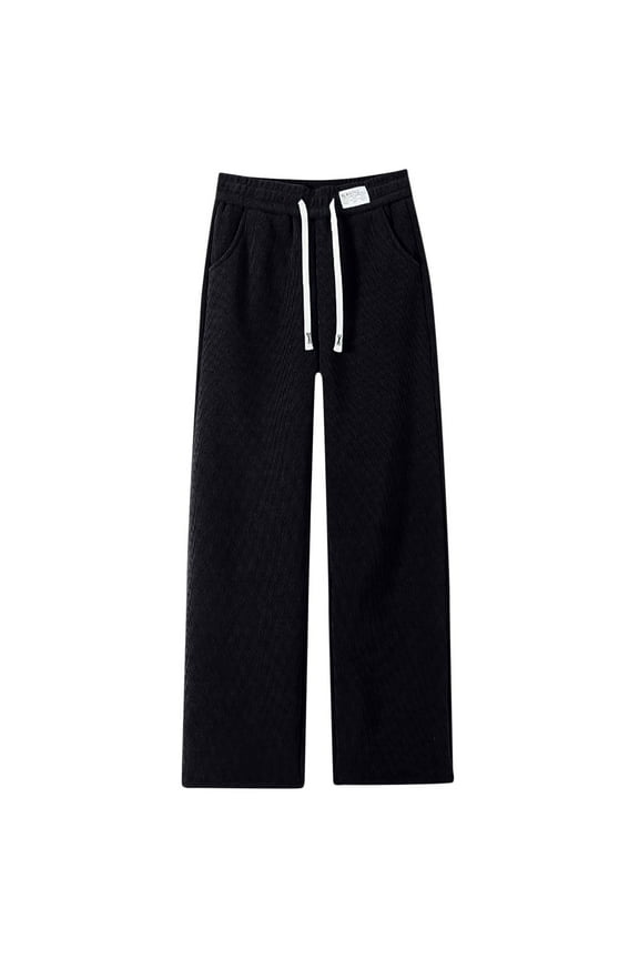 Women's High Waisted Drawstring Thick Sweatpants,Womens Straight leg Jogging Pants,Ladies Solid Color Warm Pants With Pockets,Black,SizeL