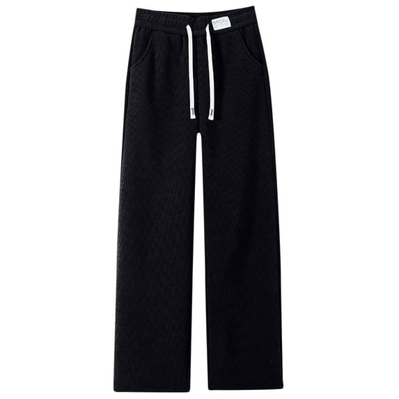 VBVC Women's High Waisted Drawstring Thick Sweatpants,Womens Straight leg Jogging Pants,Ladies Solid Color Warm Pants With Pockets,Black,SizeL