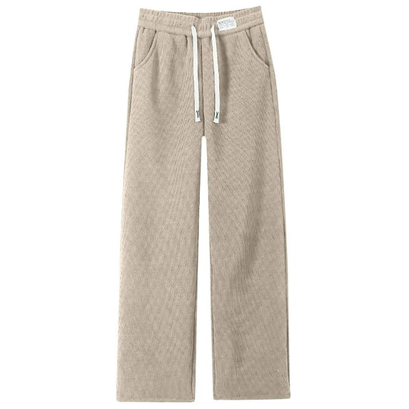 VBVC Women's High Waisted Drawstring Thick Sweatpants,Womens Straight leg Jogging Pants,Ladies Solid Color Warm Pants With Pockets,Khaki,SizeXL
