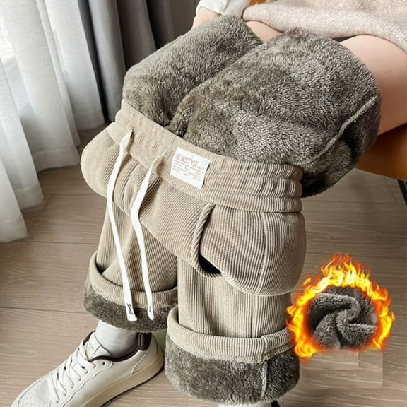 VBVC No Boundaries Women's High Waisted Drawstring Thick Sweatpants,Womens Straight leg Jogging Pants,Ladies Solid Color Warm Pants With Pockets,Khaki,SizeXL