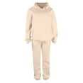 thumbnail image 1 of VBVC No Boundaries Women's Plus Size Solid 2 Piece Hoodies Sets,Womens Warm Elastic Waist Sweatpants Sets,Fashion Long Pants Sets With Pockets For Women,Beige,Size XL, 1 of 2
