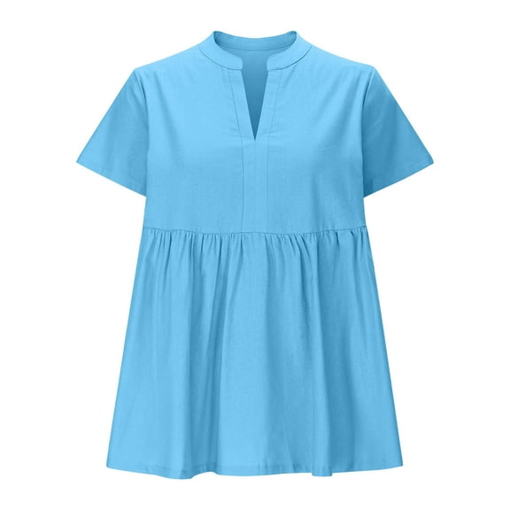 VBVC No Boundarie Women's Plus Size V-Neck Tshirts,Women Short Sleeve Dot Tops With Pompoms,Loose-Fitting Dressy Shirts For Women,*2-Light Blue,Size S