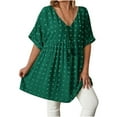 thumbnail image 1 of VBVC No Boundaries Women's Plus Size V-Neck Tshirts,Women Short Sleeve Dot Tops With Pompoms,Loose-Fitting Dressy Shirts For Women,*Army Green,Size XXXL, 1 of 7