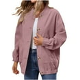 thumbnail image 1 of VBVC Women's Stand Collar Corduroy Jackets,Button Down Long Sleeve Tops For Girls,Ladies Fall Oversized Shirt Shackets With Pockets,Pink,Size S, 1 of 9