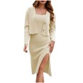 thumbnail image 1 of VBVC No Boundaries Women's Vintage Knitted Side Slit And Ankle Dressy Sets,Ladies Solid Color 2 Piece Fall Outfit,Women's Warm Long Sleeve Dress With Sweater Tops,Beige,Size XL, 1 of 5