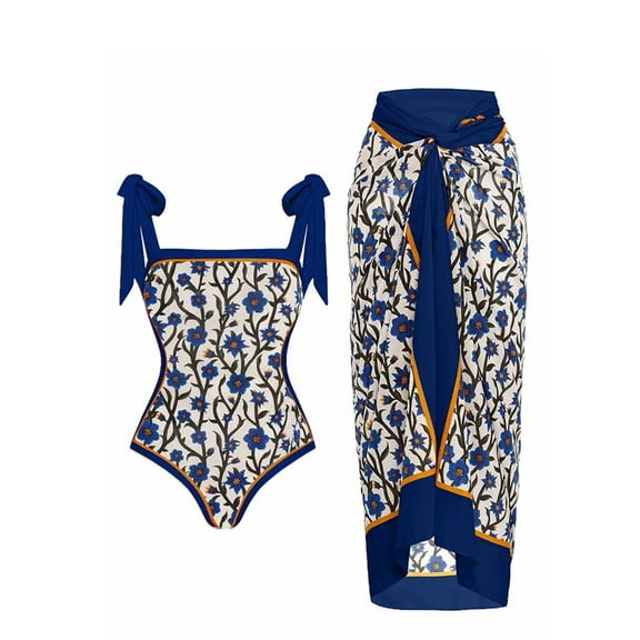 VBVC Clearance Women One Piece Swimsuit with Matching Cover Ups Floral Sexy Bikini Sets High Cut Push Up Two Pieces Bathing Suit