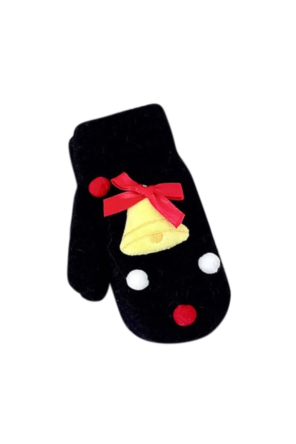 Ladies Christmas Santa Knitted Mittens,Cute Pom-pom Design,Warm Holiday Party Gloves for Women,Black,Size Free Size