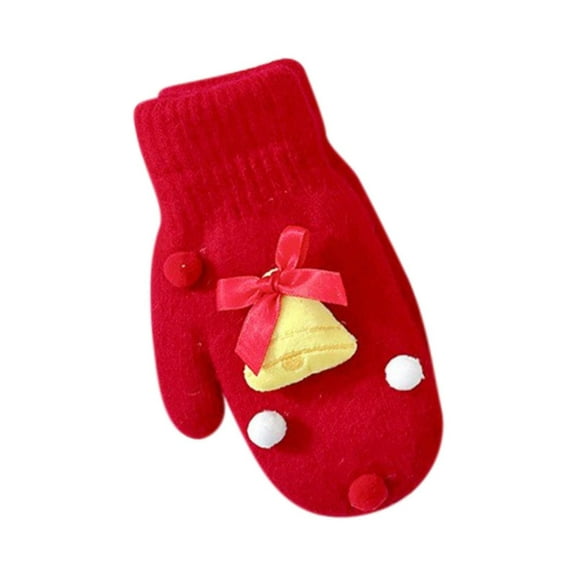 VBVC Ladies Christmas Santa Knitted Mittens,Cute Pom-pom Design,Warm Holiday Party Gloves for Women,Red,Size Free Size
