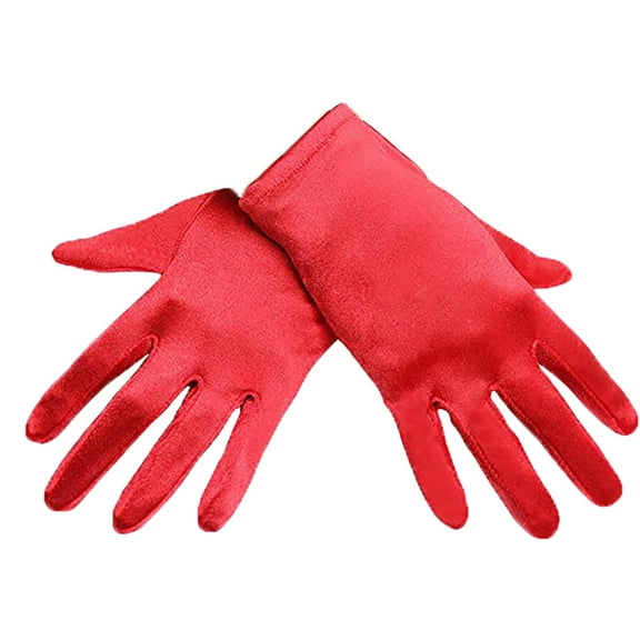 VBVC Ladies Classic Satin Evening Gloves,Formal Dress-Up Gloves for Women,Red,Size Free Size