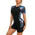 thumbnail image 1 of VBVC Ladies Flower Print Zipper Short Sleeve Sun Protection Surfwear Boxer Sports One-Piece Swimsuit, 1 of 6