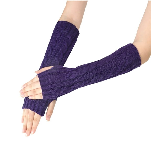 VBVC Ladies Knitted Long Fingerless Arm Warmers,Warm Full-Sleeve Gloves for Women,Purple,Size Free Size