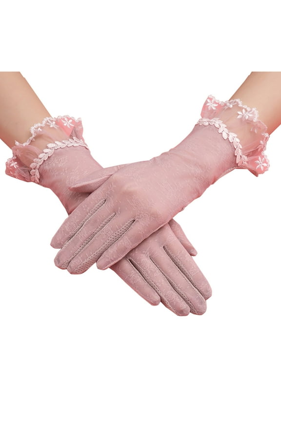 Ladies Lace Floral Elegant Gloves,Formal Dress-Up Gloves for Women,Pink,Size Free Size