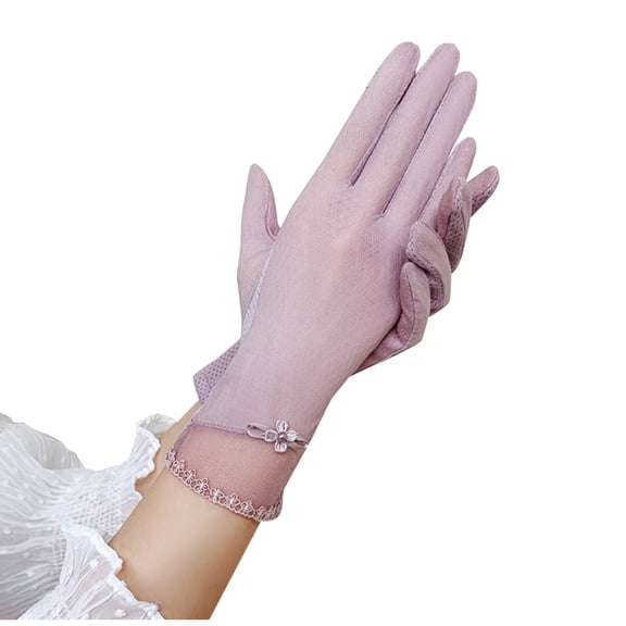 VBVC Ladies Lace Floral Elegant Gloves,Formal Dress-Up Gloves for Women,Purple,Size Free Size